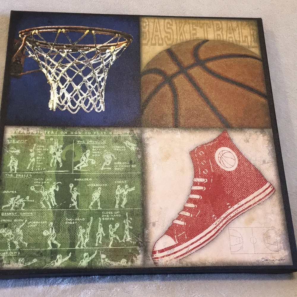 Basketball Canvas Wall Print in wooden frame, NWOT